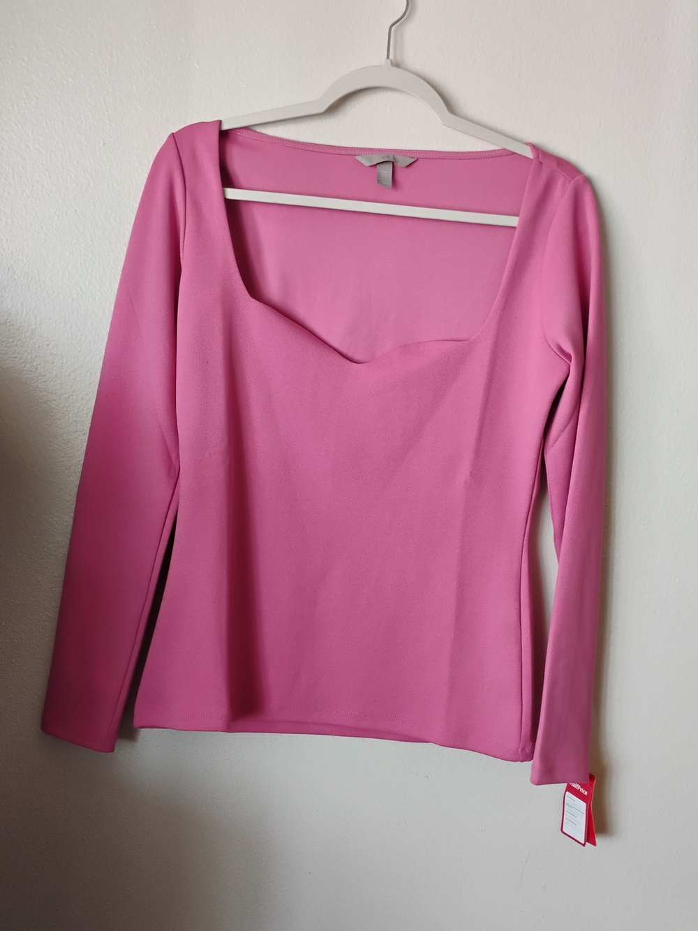 H&M Pink Long Sleeve Square Neck Top